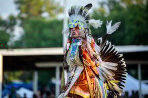 Image of a Native American dancer in full ceremonial dress. 